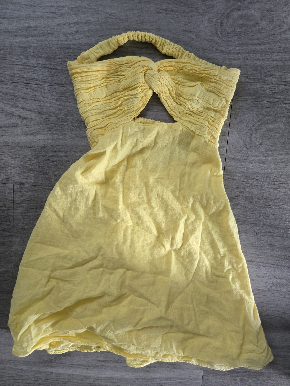 GIANNA DRESS LEMON Sunshine Yellow Halter Mini Dress with Twist Front